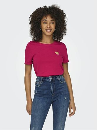 Only T-shirt bedrukt met klein hart vooraan