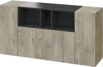 Calicosy Aparador de 3 puertas y 3 nichos - L150 cm - Efecto Roble y Gris