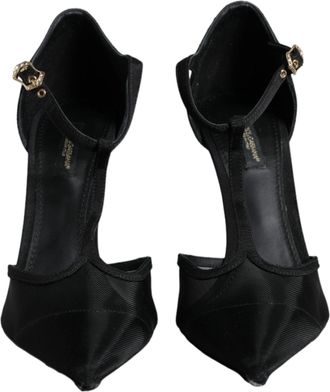 Dolce & Gabbana Black Mesh T-strap Stiletto High Heels Womens Shoes (Pre-Owned)