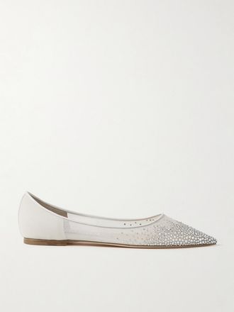 Jimmy Choo London Ballerine A Punta In Mesh Con Cristalli Love - Argento