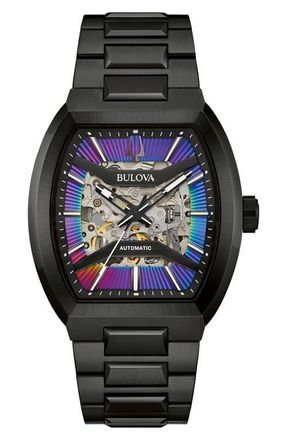 Bulova Maquina Rainbow Skeleton Dial Automatic Bracelet Watch, 40mm in Black at Nordstrom