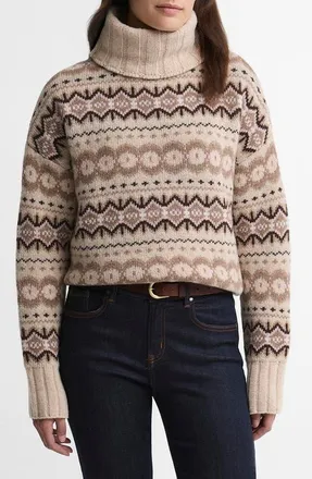 Barbour Helen Fair Isle Wool Blend Turtleneck Tunic Sweater in Birch Multi at Nordstrom, Size 10