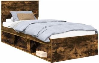 vidaXL Estructura De Cama Con Cabecera Roble Ahumado 90 X 190 Cm Vidaxl