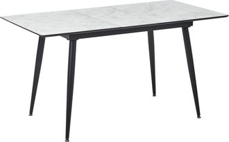 Beliani Mesa De Comedor Extensible De Metal Mdf Blanco Negro 120/150 X 80 Cm Efecto M&aacute;rmol Patas De Metal Moderno Eftalia