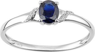 Jewelco London 9ct White Gold Diamond Oval 0.48ct Sapphire Ribbon Dress Ring - DR1AXL612WSA