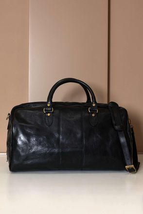 D'Arienzo Borsone da viaggio in pelle nera con manico pieghevole DArienzo, Seleziona Taglia Unica, Colore Nero