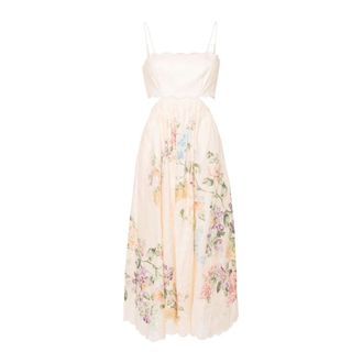 Zimmermann Midi Dresses, female, Multicolor, Size: M White Floral Midi Linen Dress