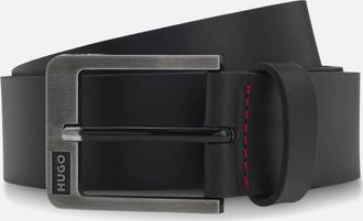 HUGO BOSS Mens HUGO Grover Mens Italian-Leather Belt with Brushed Logo Buckle - Black 001 - Size: W38