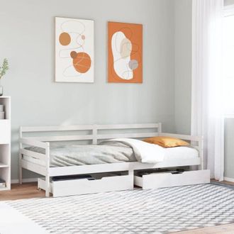 vidaXL Sof&aacute; Cama Con Cajones Madera Maciza De Pino Blanco 90x200 Cm Vidaxl