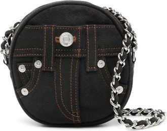 Moschino decorative stitching denim shoulder bag - women - Cotton - One Size - Black