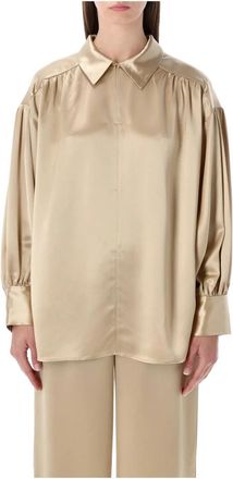 By Malene Birger Leonora Satin Shirt - Dames - Blouses - Beige - XS - Polyester - Overhemden
