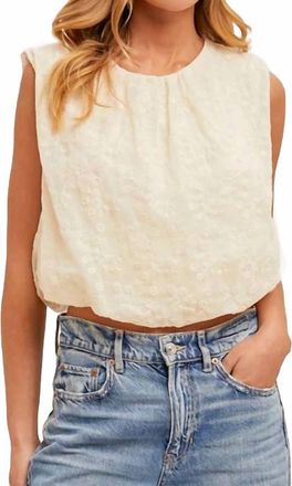 Hem & Thread Embroidered Bubble Hem Sleeveless Top In Cream