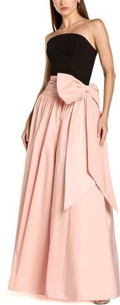 Mac Duggal Womens Strapless Crepe and Faille A-Line Gown with Oversized Bow in Black Blush at Nordstrom, Size 16