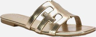 XY London Womens XY London Womens/Ladies Ellie Metallic Cut Out Strap Square Flat Sandals - Gold - Size: 4