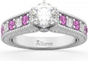 Allurez Vintage Diamond & Pink Sapphire Engagement Ring in 14k W Gold (1.41ct)