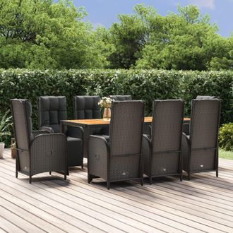 vidaXL Set De Comedor De Jard&iacute;n 9 Pzas Y Cojines Rat&aacute;n Sint&eacute;tico Negro Vidaxl