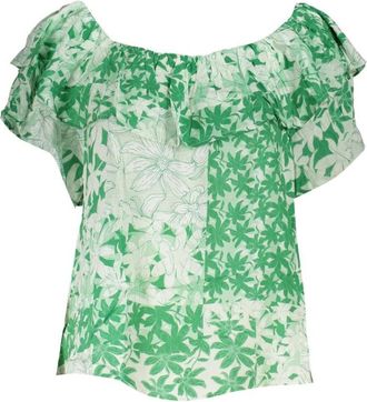 Desigual Groen geprint Boho Chic T-shirt met logo - Dames - Blouses - Groen - XS - Katoen - Overhemden