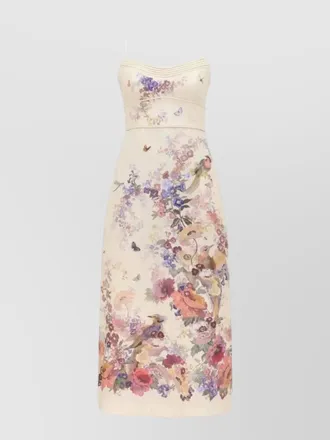 Zimmermann floral midi dress nylon silk pleated spaghetti straps