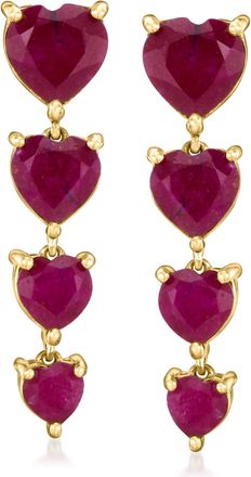 Ross-Simons Ruby Heart Linear Drop Earrings in 18kt Gold Over Sterling