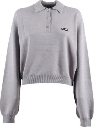Rotate ROTATE Birger Christensen, Round-neck Knitwear, female, Gray, Size: S Slinky Knit Polo