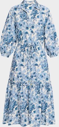 Cara Cara Hutton Puff-Sleeve Midi Shirtdress
