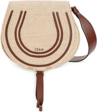 Chlo&eacute; Medium Marcie Faux Raffia & Leather Saddle Bag in Hot Sand at Nordstrom
