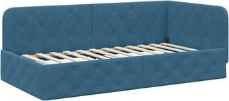 vidaXL Corner Bed Frame with Headboard Blue 90 x 200 cm Velvet vidaXL