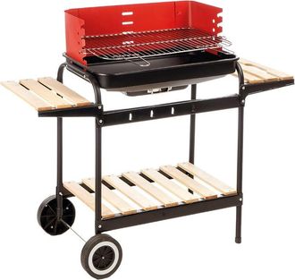 Enrico Coveri Barbecue Trolley a Carbonella In Metallo e Legno BBQ Braciere Portatile Ripiani