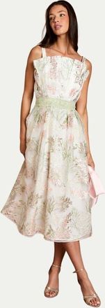 Coast Fan Bodice Embroidered Mesh Midi Dress in Ivory at Nordstrom, Size 12