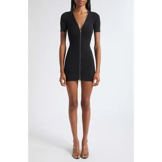 Alexander Wang Zip Pointelle Rib Sweater Dress in Black at Nordstrom, Size X-Small