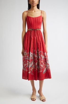 Zimmermann Rhiannon Paisley Print Corset Dress in Red Multi Paisley at Nordstrom, Size 0P