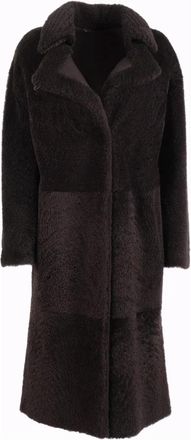DIEGO M Cappotto in montone nappato con inserti laserati sul collo - Heren - Mantel - Bruin - S - Jassen