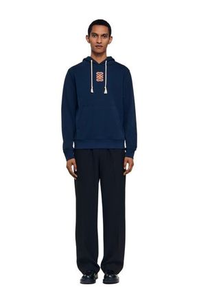 Sandro Leather patch sweatshirt in Navy Blue at Nordstrom, Size Xx-Large