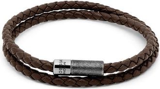 Tateossian Mens Rigato Braided Leather Double Wrap Bracelet in Brown at Nordstrom, Size Medium