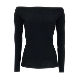 P.A.R.O.S.H. Ribbed Boatneck Jumper - female - P.A.R.O.S.H. - Long Sleeve T-Shirts - Black - XS - Tops