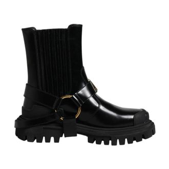 Dolce & Gabbana Black Leather Ankle Buckle Boots