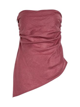 Faithfull The Brand Nera Ruched Strapless Linen top - Dark Pink - S (UK8-10 / S)