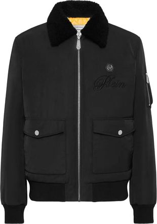 Philipp Plein Bomber con collo in shearling sintetico - Nero