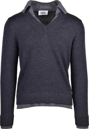Alpha Studio V-Neck Long Sleeve Knit Sweater With Ribbed Cuffs