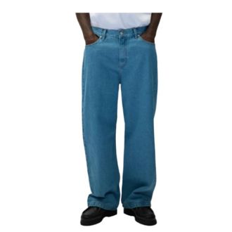 Arte Broeken, Heren, Blauw, W36, Denim, Zwarte Denim Broek met Witte Borduursels