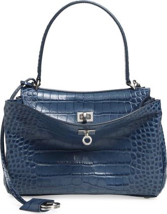 Balenciaga Rodeo Croc Embossed Leather Top Handle Bag in 4243 Faded Dark Blue at Nordstrom