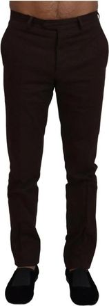 Bencivenga Bruine Katoenen Tapered Formele Broek - Heren - Slim Fit Broeken - Bruin - M - Katoen - Broeken