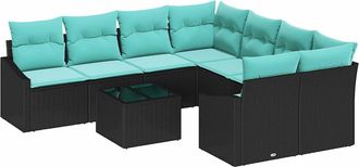 vidaXL Juego De Sof&aacute; 9 Uds. 3-n&uacute;mero De Plazas Negro Y Turquesa Vidaxl
