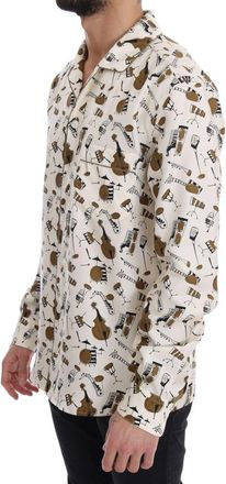 Dolce & Gabbana Mens White Silk Jazz Motive Print Shirt