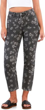 HINT OF BLU High Waist Slim Straight Leg Jeans in Grey Floral Denim at Nordstrom, Size 25