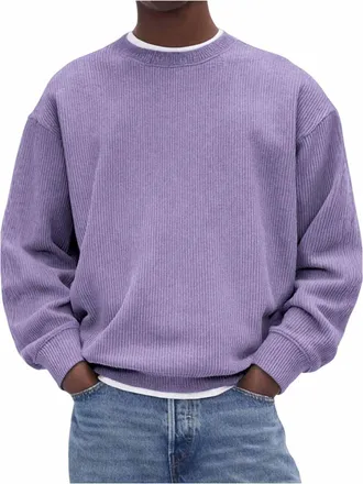 Generic Corduroy Jumper Men Crew Neck Long Sleeve Sweatshirt Soft Comfy Knitted Sweater Stylish Casual Slim Fit Lightweight Pullover Top for Winter Spring Pla