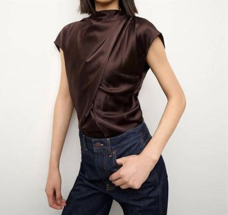 Veronica Beard Beard Leilany Silk Top In Dark Chocolate