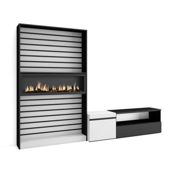 Skraut Home Skraut Home - Muebles De Sal&oacute;n Para Tv, Conjunto De Muebles Comedor, 260x186x35cm, Para Tv Hasta 65, Chimenea El&eacute;ctrica, Estilo Moderno, Blanco Y Negr