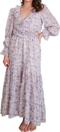 Bishop + Young Paloma Cut-Out Dress Botanical Print In Purple Cream Botanical