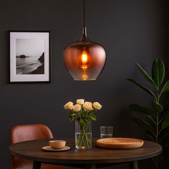 Globo Lighting Lampada A Sospensione Led In Vetro Lampada A Sospensione In Rame Lampada Da Sala Da Pranzo Retr&ograve; Nero-cromo, Metallo, 1x 7w 630lm Bianco Caldo, Dxh 24